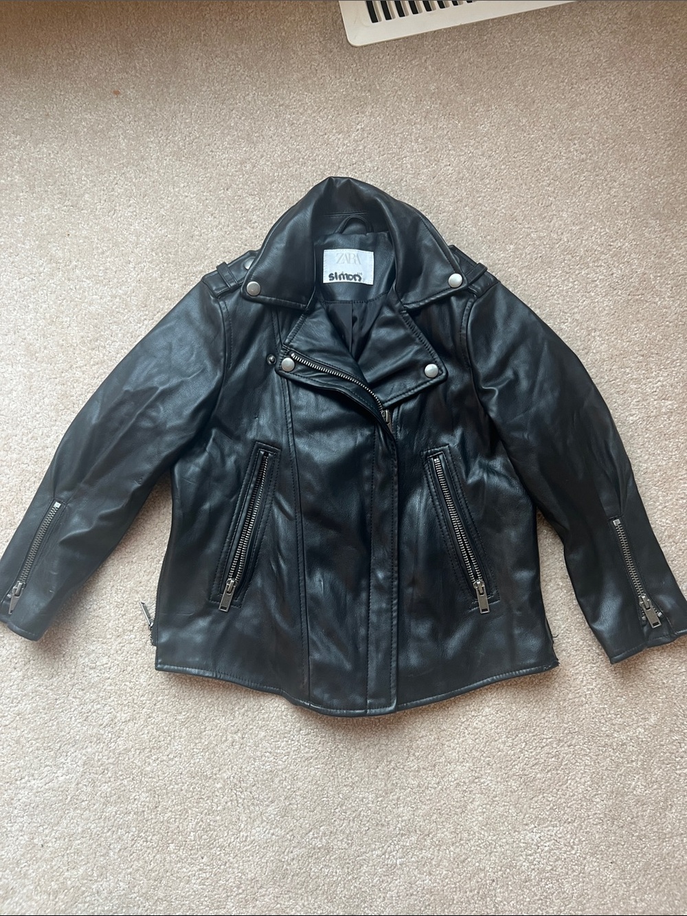 Zara Kids Black Faux Leather Moto Jacket